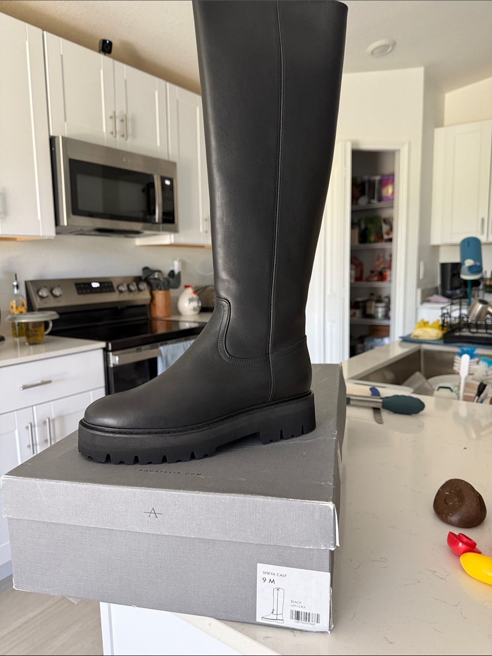 Aquatalia Black Tall Lug-Sole Leather Boot